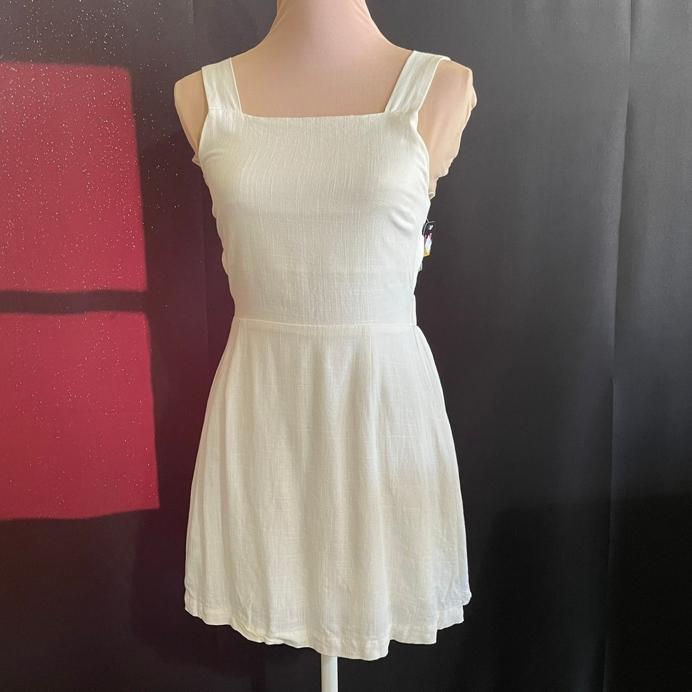 Crescent Mini Dress Womens Medium White Open Back Square Neck Textured Summer